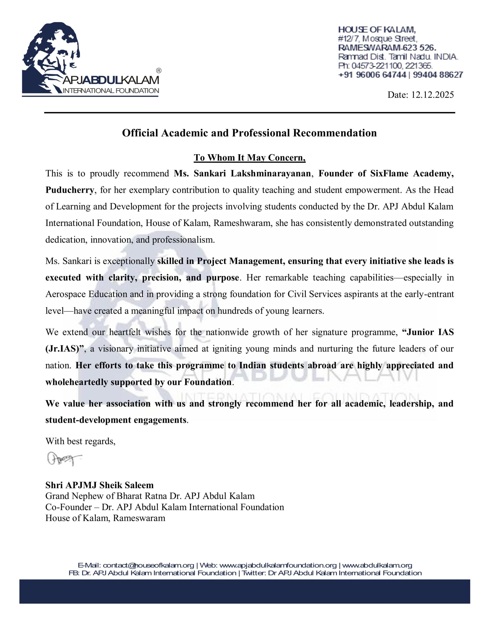 Official Recommendation